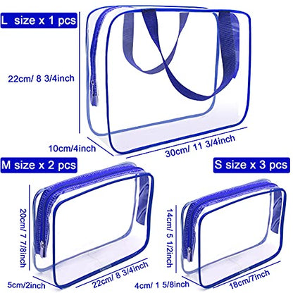 APREUTY 6 Packs Clear Makeup Bags, TSA Approved Toiletry Bags Set, Blue - color: Blue-6PCS(Large+Medium+Small)