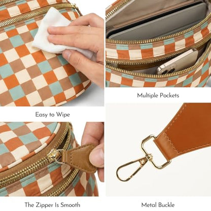 Checkered Crossbody Bum Bags for Women Large Nylon Belt Purse Fanny Packs Bag with Adjustable Shoulder Strap (Blue Red Checkered) - color: Blue Red Checkered