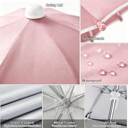 2Pcs Pink Phone Umbrella for Sun Shade with Piggy Suction Cup and Clip - color: Pink