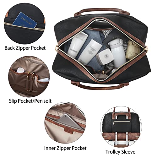 BOSTANTEN Weekender Bags for Women Travel Leather Overnight Bags - color: 0-Black with Brown