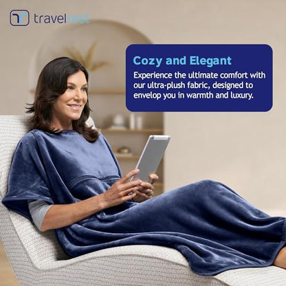 TRAVELREST 4-in-1 Travel Blanket - Comfort for Long Travel - Blue Regular - color: Navy