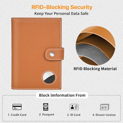 Genuine Leather Slim Passport Holder with RFID &Tracker Slot (Brown) - color: Brown