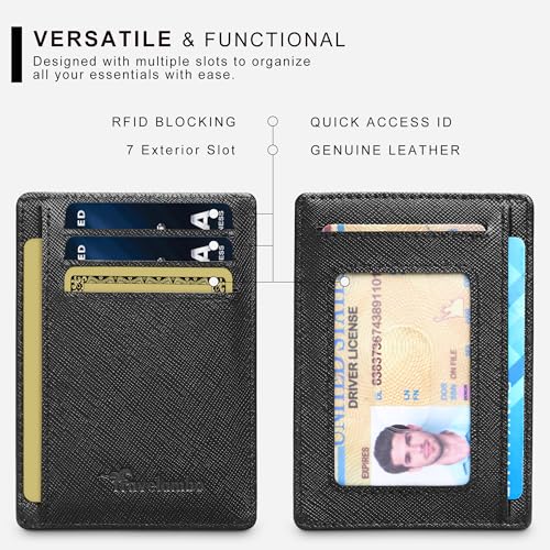 Travelambo 100% Genuine Leather Wallet for Men and Women, Slim Minimalist RFID Blocking Front Pocket Credit Card Holder with Gift Box(Cross Black) - color: Cross Black