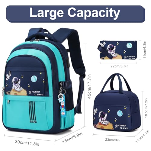 ACESAK Astronaut Backpack for Boys - Boy Backpack Schoolbag with Lunch Bag - color: Green