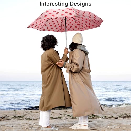 Nollia Compact Travel Umbrella with Auto Open – Windproof Folding Umbrella, Lightweight & Portable for Rain - color: A. Strawberry