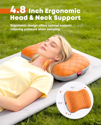 Trakiom Inflatable Camping Pillow with Carabiner, Air Travel Pillow - color: Orange