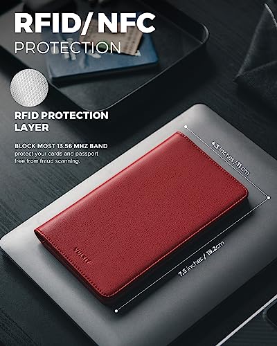 VULKIT Passport Wallet for Travel RFID Blocking Premium Leather - color: Red