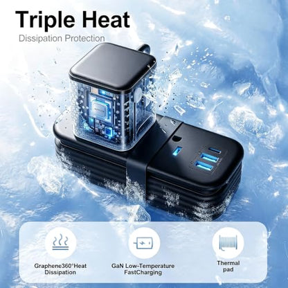 VYLEE Universal Travel Adapter with 6FT Extension Cord - color: Black Grey