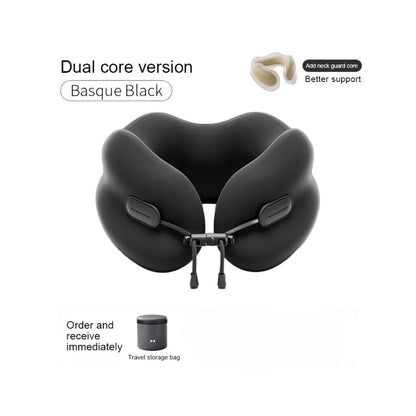 Ultra-Soft Travel Neck Pillow, Ergonomic Design with Contoured Shape, Breathable Fabric,Internal Structure，Travel Blanket Airplane Compact with Bag，Airplane Essentials (Basque Black)