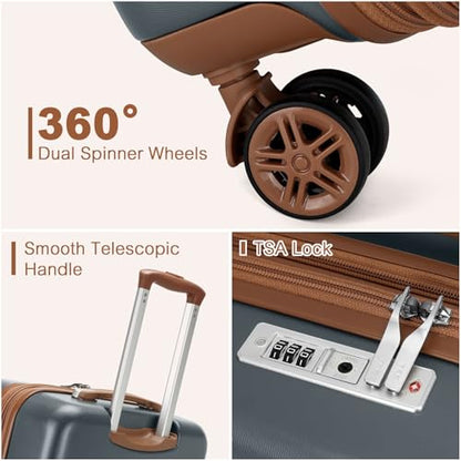 Kono Checked Luggage 28in Expandable Hardside TSA Lock Grey | Large Size Spinner Wheels Lightweight Capacity and Lighter Weight Suitable accommodate itineraries of more than 10 days - color: Grey/Brown, size: Checked-large 28-inch