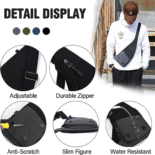Peicees Water-resist Sling Bag Crossbody Bag for Men Slim Chest Backpack Man Purse Small Shoulder Bag for Travel Hiking - color: Grey
