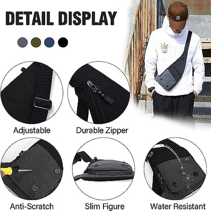 Peicees Water-resist Sling Bag Crossbody Bag for Men Slim Chest Backpack Man Purse Small Shoulder Bag for Travel Hiking - color: Grey