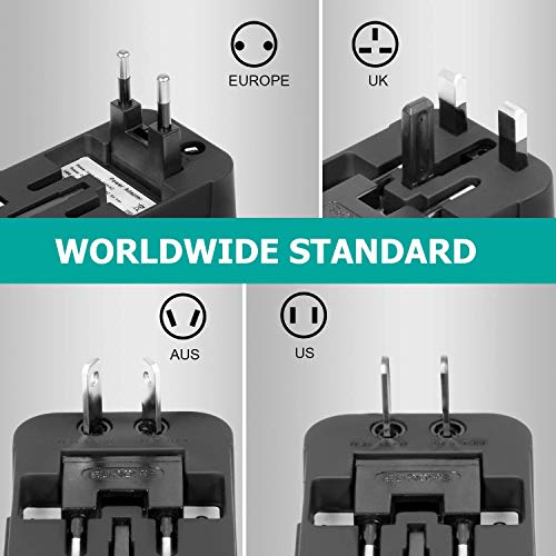 Universal Travel Adapter, International Power Plug Adapter with Dual USB Ports and Surge Protector, All-in-One Worldwide Wall Charger for UK EU US AU Outlets