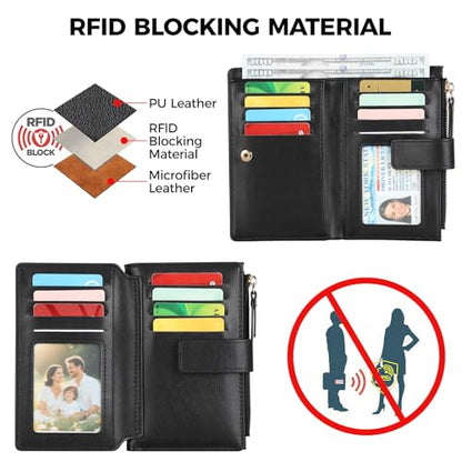 Women Wallet with RFID Blocking,Soft PU Leather Wallet for Women with ID Window, Coin Pocket & 16 Card Slots, Compact Travel Wallet Card Holder With Gift-Box, Brown - color: Brown