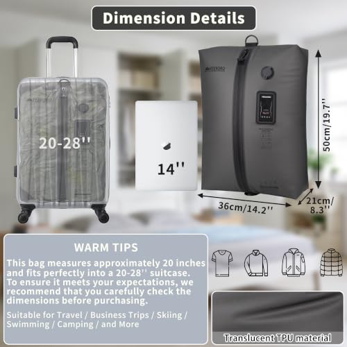 Vacuum Bag for Travel,IPX8 Waterproof Reusable Compression Bags - color: Translucent black, size: 2 PC -With Pump