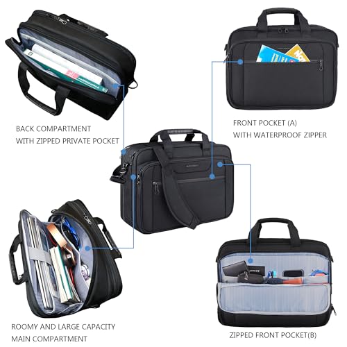 KROSER Laptop Bag Expandable Briefcase Messenger Bag 17.3 Inch Black