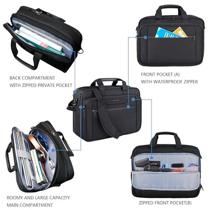 KROSER Laptop Bag Expandable Briefcase Messenger Bag 17.3 Inch Black