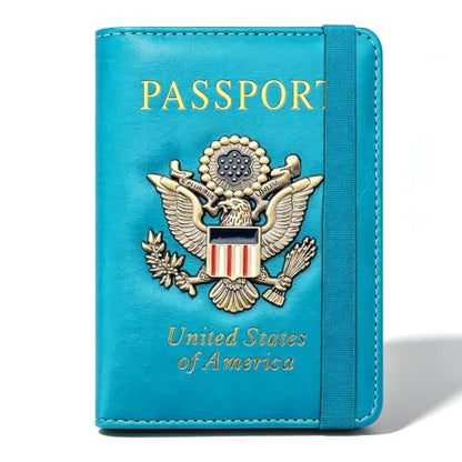 Premium Passport Holder for Travel RFID Blocking Passport Cover Slim - color: Sky Blue