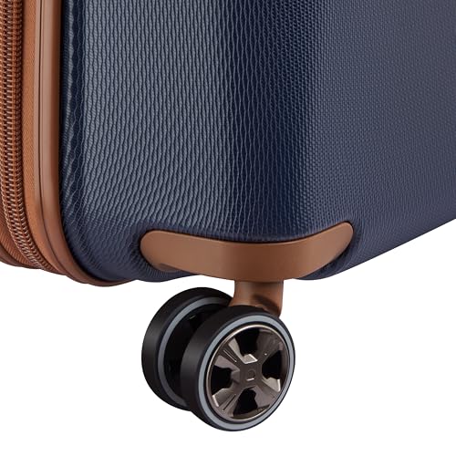 DELSEY PARIS Flanerie SE - Hardside Checked In Luggage 24 Inch - 360° Dual Spinner Wheels - TSA Lock - Lightweight Polycarbonate Travel Suitcase with Vegan Leather, Blue - color: navy, style: 24" Spinner