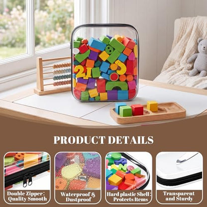 12 Pack Clear Hard Shell Zipper Case with 40 Labels, X-Large/Medium/Small Stackable Clear Pouches, Crush-resistant Travel Toiletry Bag Organizer for Makeup Board Games Electronics (Black) - color: Black