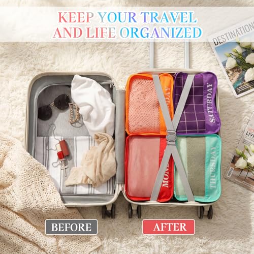 15 Pcs Day of Week Packing Cubes Travel Kids, 9x7x3inch, Rainbow - color: Rainbow, size: 9x7x3inch