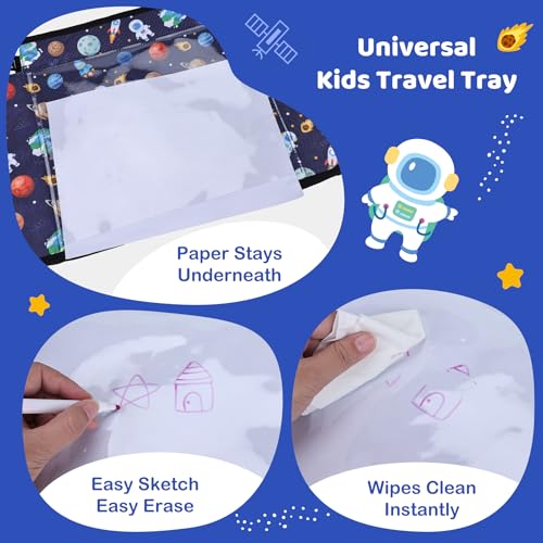 Airplane Kids Travel Tray With Pocket for Plane, Blue Space - color: Blue Space