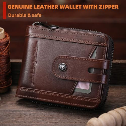 BULLCAPTAIN Genuine Leather Men's Wallet with Zipper T23 (Coffee) - color: Coffee