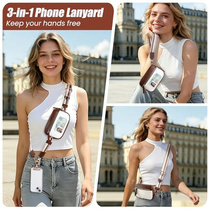 Clip and Go Strap For Phone with Leather Wallet Crossbody - color: Coffee Brown