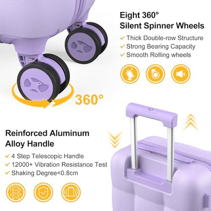 MGB 24 inch Luggage with Spinner Wheels TSA Travel Suitcase, Purple - color: Purple, size: Checked 24 Inch