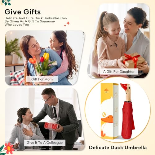 Cute Duck Umbrella Travel Size Compact Umbrella Rain Sun for Girls Gift - color: 03.Red