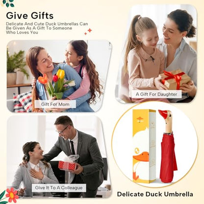 Cute Duck Umbrella Travel Size Compact Umbrella Rain Sun for Girls Gift - color: 03.Red