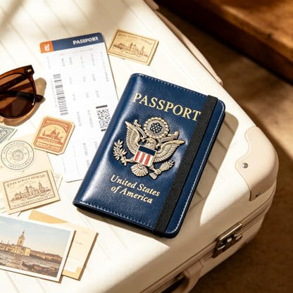 Premium Passport Holder for Travel RFID Blocking Passport Cover Slim - color: Blue