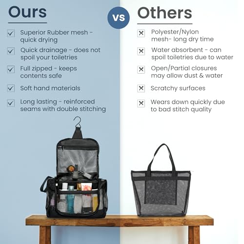 The Fine Living Co. Portable Latex Mesh Shower Caddy Hanging Metal Hook - color: Classic Black