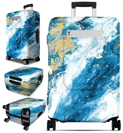 Slohif Luggage Cover for Suitcase Tsa Approved Protector - Marble Luggage Sleeve Large Suit Case Cover Travel Stretch Baggage Case Protective Washable Fit 21-23 Inch Marble - size: S-(21-23) Inch, style: Marble Blue