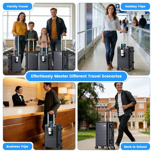 24 Inch Checked Luggage, Zipperless Hard Shell Suitcase - color: Black, size: 24 Inch