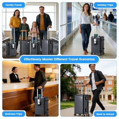 24 Inch Checked Luggage, Zipperless Hard Shell Suitcase - color: Black, size: 24 Inch