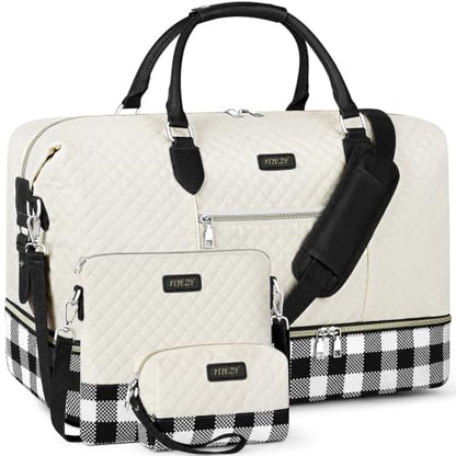 ITIEZY Weekender Bag for Women 21.5" Travel Duffel Large Carry On Bag 3PCS - color: 8d-Black, size: Large