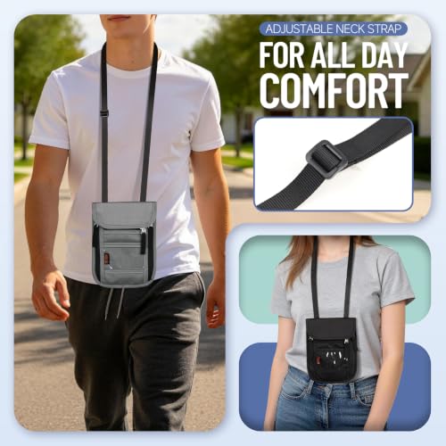 Travel Neck Wallet, RFID Blocking Concealed Passport Holder, Gray - color: N-Gray