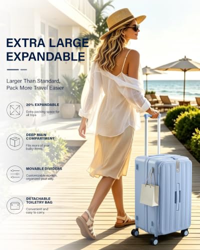 Hanke 20 Inch Top Opening Expandable PC Carry On Luggage with TSA Lock,50L - color: Mist Blue, size: 20 Inch