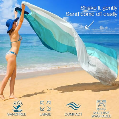 Beach Blanket Waterproof Sandproof 78''X81''/78''X110'' Large Beach Towel - color: Sea, size: 78''X81"