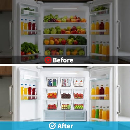 Clear Stackable Fridge Organizer with Lids, 4 Pack Large 11.5×7.5×6 Inch - color: 4 Pack, size: L with Lids (11.5"L x 7.5"W x 6"H)