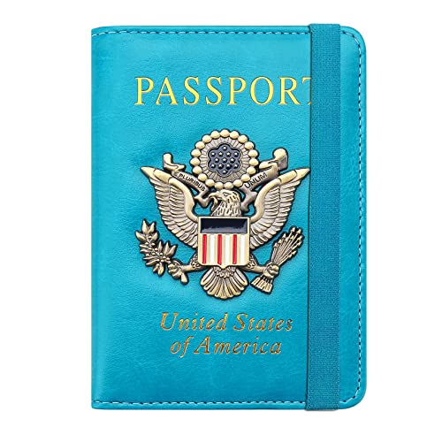Premium Passport Holder for Travel RFID Blocking Passport Cover Slim - color: Sky Blue