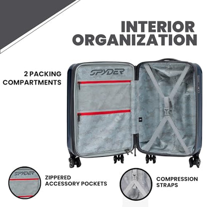 Spyder Rails 29 Inch Expandable Hardside Checked Suitcase with 360° Spinner Wheels, TSA Approved Lock - color: Carbon Blue, size: Large Checked