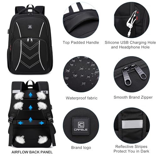 CAFELE TSA Friendly Flight Approved Business Backpack, Water-resistant Lightweight School Rucksack, Durable Large Weekender Bag Daypack (Black, 17.3 Inch)