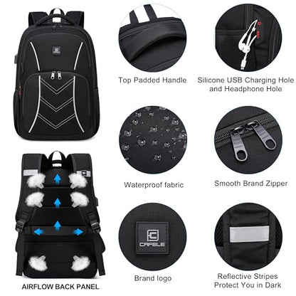 CAFELE TSA Friendly Flight Approved Business Backpack, Water-resistant Lightweight School Rucksack, Durable Large Weekender Bag Daypack (Black, 17.3 Inch)