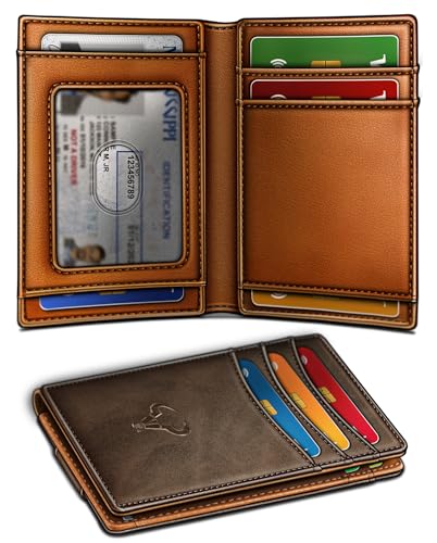 BULLIANT Magnetic Slim Leather Pocket Wallet Money Clip For Men 12Cards - color: Coffee7740