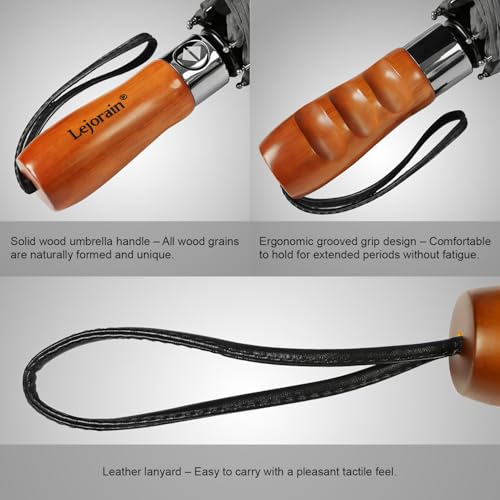 Windproof Golf Umbrella Large 54 Inch Folding Auto Open Close Wood Handle - color: 05.Gray