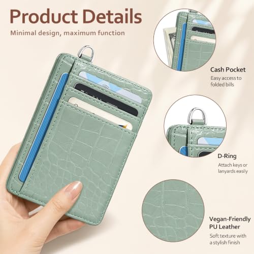 Coco Rossi Crocodile Wallet Women Slim Credit Card Holder with Keychain | Luxury Wallets, Alligator Print, RFID Blocking, ID Case, Small Minimalist, Womens Girls Gift, Light Green Croc - color: A Light Green Croc