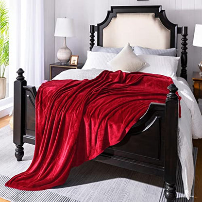 Red Fleece Plush Throw Blanket 90"x90"for Couch Sofa Fuzzy Cozy Flannel - color: Red, size: Queen(90"×90")