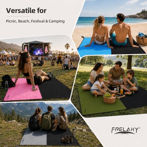 Frelaxy Pocket Picnic Blanket, Waterproof Blanket for Beach Festival - color: Navy & Blue, size: 57'' x 71''